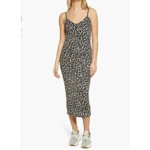 AMINA Sleeveless Sheath Bodycon Leopard Print Midi Dress Size Medium